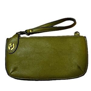 Joy Susan Olive Green Leather Wristlet